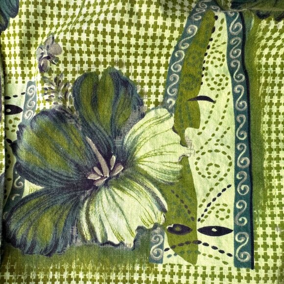 Vtg Hawaiian Shirt Mens L Floral Surf Hibiscus Green Short Sleeve Made in Hawaii - Picture 4 of 5